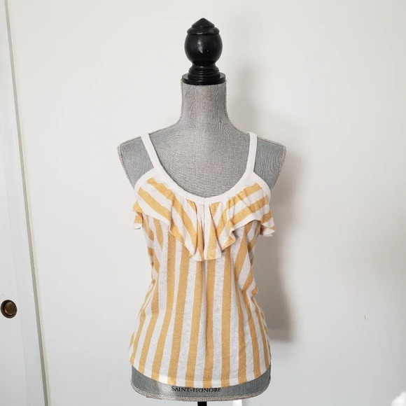 Old Navy Women S Yellow Striped Ruffle Tank Sleeve - Picture 1 of 7